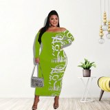 Fashion Vintage Graffiti Sexy Slash Neck Dresses A140