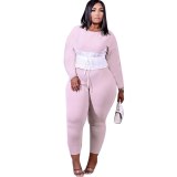 Plus Size Two Piece Set Casual Solid Matching Patchwork Bodysuit Bodysuits Outfit Outfits ym0570