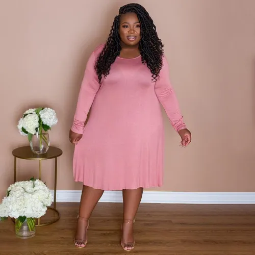 Women Sweet Loose Draped Crew Neck Solid Loungewear Dresses N7265