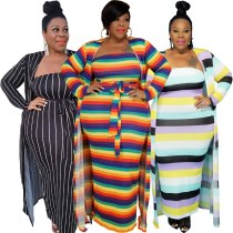 Fashion High Stretchy Rainbow Striped Sets Dress Dresses 6876