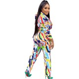 Fashion Bubble Sleeve Printing Irregular Bodysuit Bodysuits Outfit Outfits JZH8075