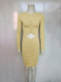 Woman Long Sleeve Solid Color Bandage Knee-Length Dress  Dresses H092