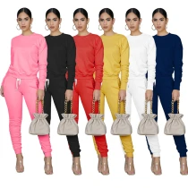 Pleated Solid Color High-elastic Two-piece Tracksuit Tracksuits  Outfit Outfits W8121