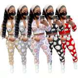 Fashion Zipper Elastic Printed Two Piece Sets Bodysuit Bodysuits Outfit Outfits W8243