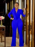 Fashion Solid Full Sleeve V-neck High Waist ElasticLong Bodysuit Bodysuits Outfit Outfits D121T