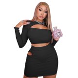 Sexy Ribbed Fitness Hollow Out Long Sleeve Dress Dresses LWZ0017