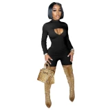 Fashion Solid Color Stretchy Hollow Out Full Sleeve Bodysuit Bodysuits Outfit Outfits Y9083