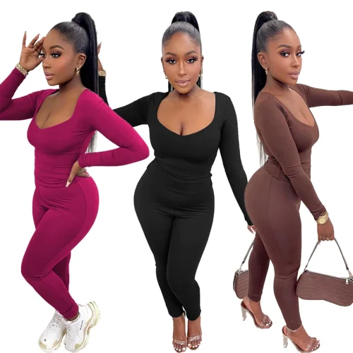 Sexy Deep V low Neck 2pcs Set Bodysuit Bodysuits Outfit Outfits MN8380