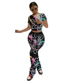 Fashion Letter Print 2 Piece Set Bodysuit Bodysuits Outfit Outfits H3666