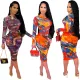 Sexy Tie Dye Printed Long Sleeve Pencil Dress Dresses OS6178