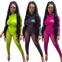 Sexy Mesh Sheer Patchwork Long Sleeve Bodysuit Bodysuits Outfit Outfits FE175