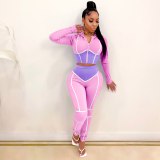 Fashion Contrast Color Tight-Fitting Two Piece Yoga Suits Jogging Suits Tracksuit Tracksuits Outfits G0319