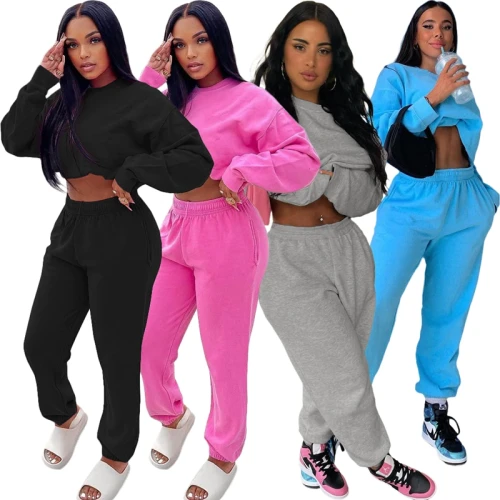 Casual Solid Color Loose Long Sleeve Tracksuit Tracksuits L267