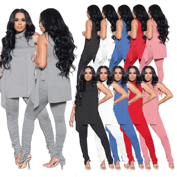 Sexy Sleeveless Long Tops Stacked Leggings Bodysuit Bodysuits Outfit Outfits W8191