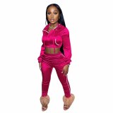 Sexy Long Sleeve Cropped Hoodie Velvet Bodysuit Bodysuits Outfit Outfits N9077I