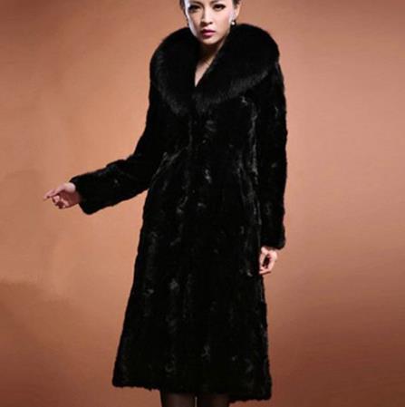 Womenr Mink Coat Fox Fur collar Hooded Faux Fur Coats