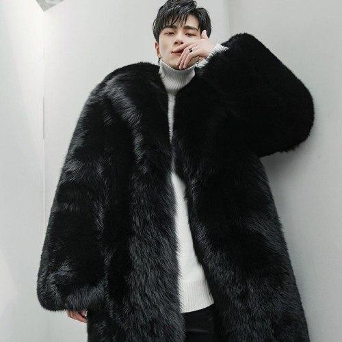 Plus Size Men's Large Lapel Fur Long Faux Fur Jacket Coats ASXDE888