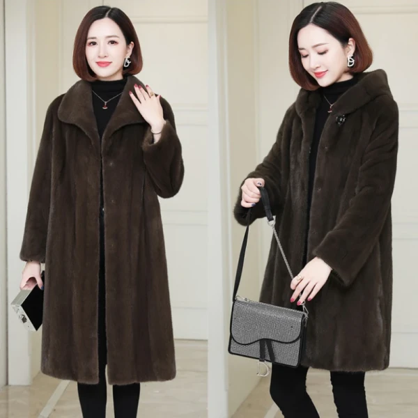 Women Mink Fur Newest Lapel Hooded Faux Fur Coats 007485