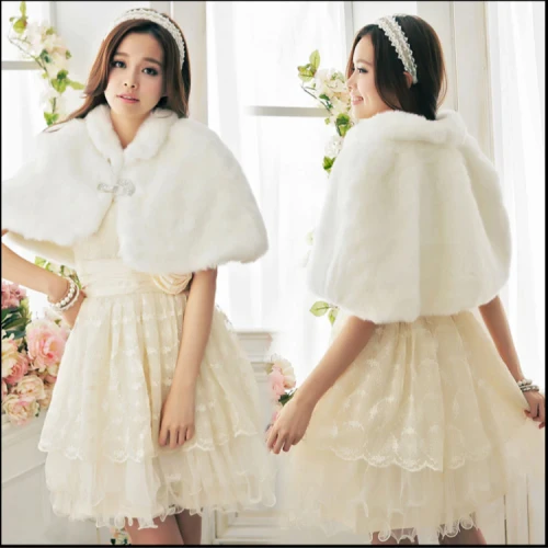 Fashion Short White Shawl Cloak Faux Fur Coats 002233