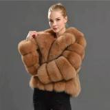 Winter Striped Warm Long Sleeves Fox Fur Turn Down Collar Coats 00214