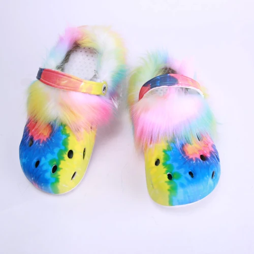 Rainbow Color Furry Warm Slip On Furry Fur Slippers