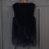 Women's Furry Natural Fur Waistcoat Fashion Fox Fur Vest Coats 004