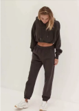 Autumn Winter Hoodie Fleece Sweatshirt Crop Top and Pants Tracksuit Tracksuits