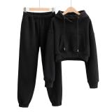 Autumn Winter Hoodie Fleece Sweatshirt Crop Top and Pants Tracksuit Tracksuits