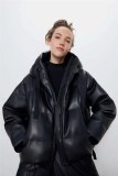 Trendy Leisure Simple Imitation Leather Solid Color Cotton Bubble Coats