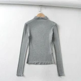 Women High Neck Long Sleeved Rib T-shirt Tops GWY884-32689Z1031Z