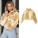 Fashion Tie-dye Fluffy Yellow Jacket To Keep Warm Cropped Top Coats