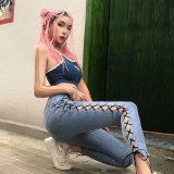 Sexy Lace Up Skinny Stretch Vintage High Waist Ripped Jeans Pant Pants