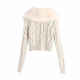 Autumn And Winter Faux Fur knitted Long Sleeve Warm Sweater Coats