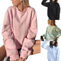 Loose Hoodie Breathable Solid Color Round Collar Long Sleeve Tops