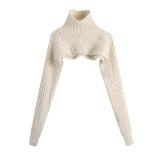 Women Casual Knitwear Fashion Turtleneck Criss-Cross Cropped Sweaters