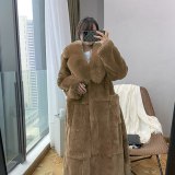 Fashion Belt X Long V Neck Thick Warm Faux Fox Fur Winter Coats for Women  A3041#