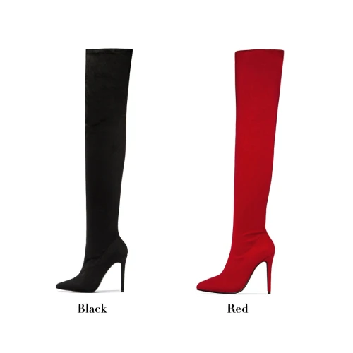 Women Elastic Thigh High Boots Pointed Toe Sexy Over The Knee Boots