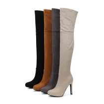 Women Faux Suede Stretch Side Zipper Round Toe Over the Knee Boots S-479810