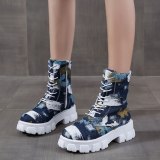 Fashion Color Graffiti  Ankle Boots Platform Chunky Heels Short Boots F44556