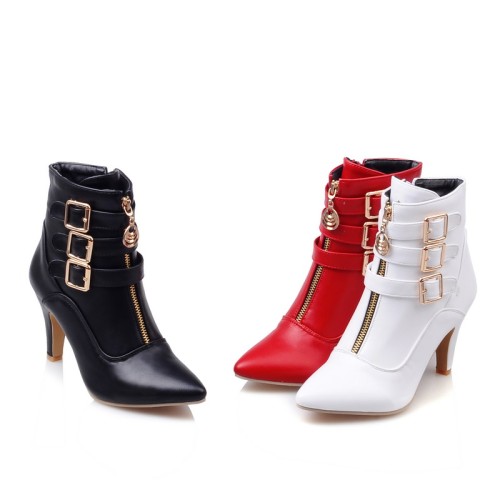 Women High Heels Ankle Pointed Toe Buckle Zip Boots gy201809220112