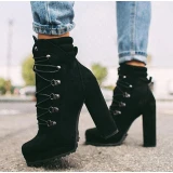 Fashion High Heels Flock Lace Up Ankle Boots Y1114152