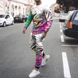 Men's Colorful Ink Painting Digital Printed Tracksuit Outfit Outfits