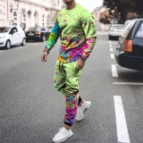 Men's Colorful Ink Painting Digital Printed Tracksuit Outfit Outfits