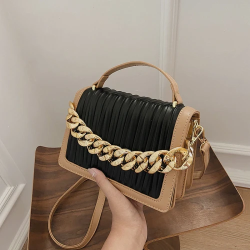 Fashion Fold Shoulder Retro Simple Hit Color Chain Bags 88-929310