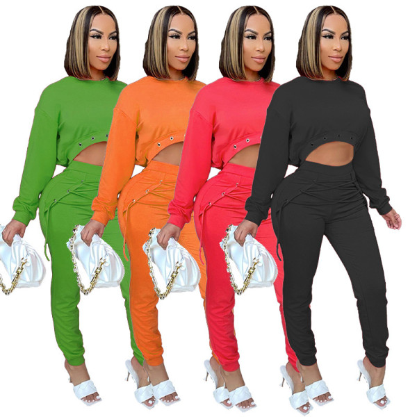 Autumn Tracksuits Solid Long Sleeve Crop Sweatshirt Legging Pants Outfit Outfits ZK009110