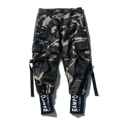 Camouflage Ribbons Multi-pockets Hip Hop Sport Camo Pants 654253