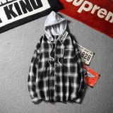 Casual Plaid Shirt Men'S Long Sleeve Loose With Hooded Jacket Coats 1619210