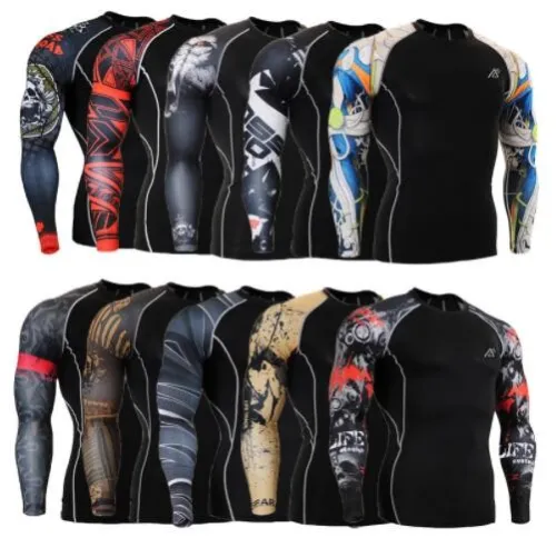 Men's Base Tshirts Tight-Fitting Printing Long Sleeve Bodybuilding Tops A-2479810