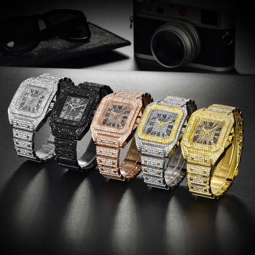 Men Famous Luxury Iced Out Square Diamond Quartz Watches152233