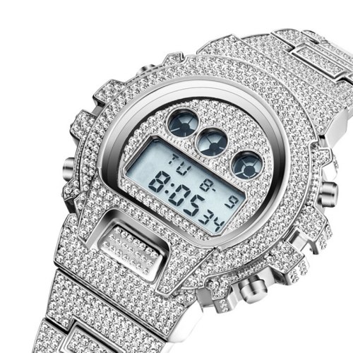 Men Hip Hop Digital Sport Display Waterproof Stainless Steel Watches V30415